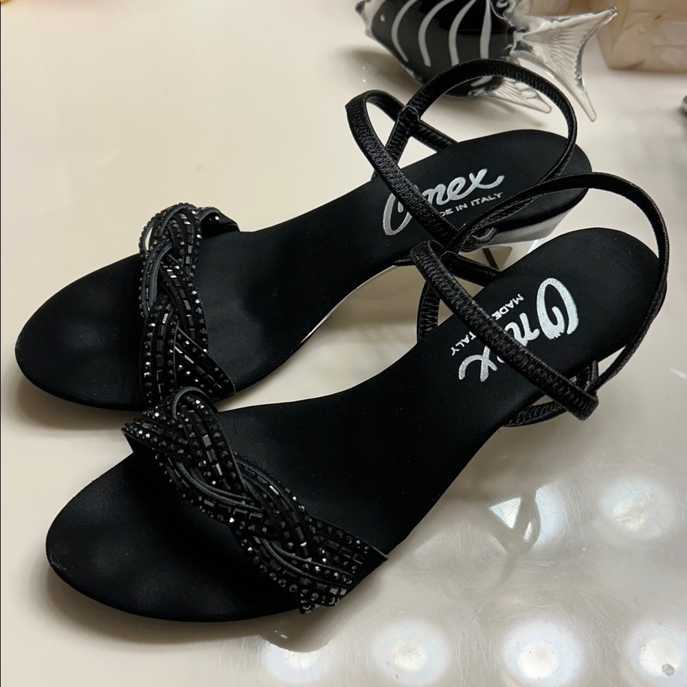 Onex Black Rhinestone Heels / Sandals - Picture 4 of 15